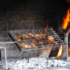 rotisserie chicken in the standard flat basket on the fire